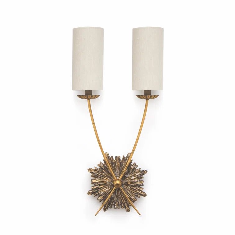 Antique Gold Dual-Light Linen Shade Wall Sconce