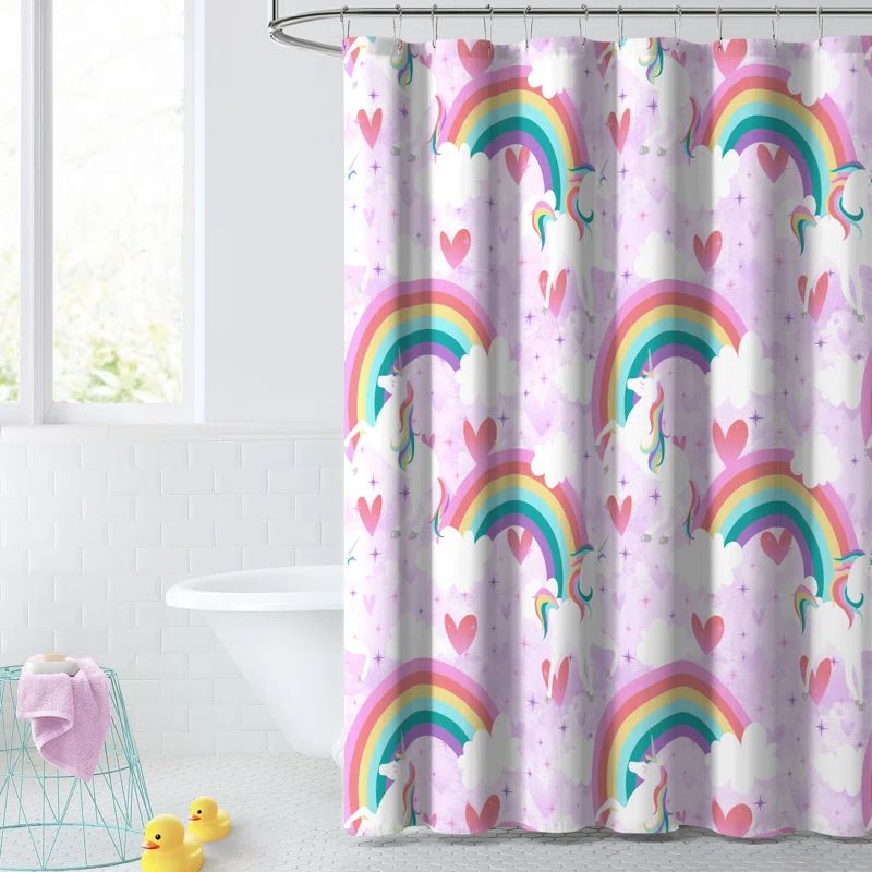 Dream Factory Purple Unicorn Rainbow Fabric Shower Curtain