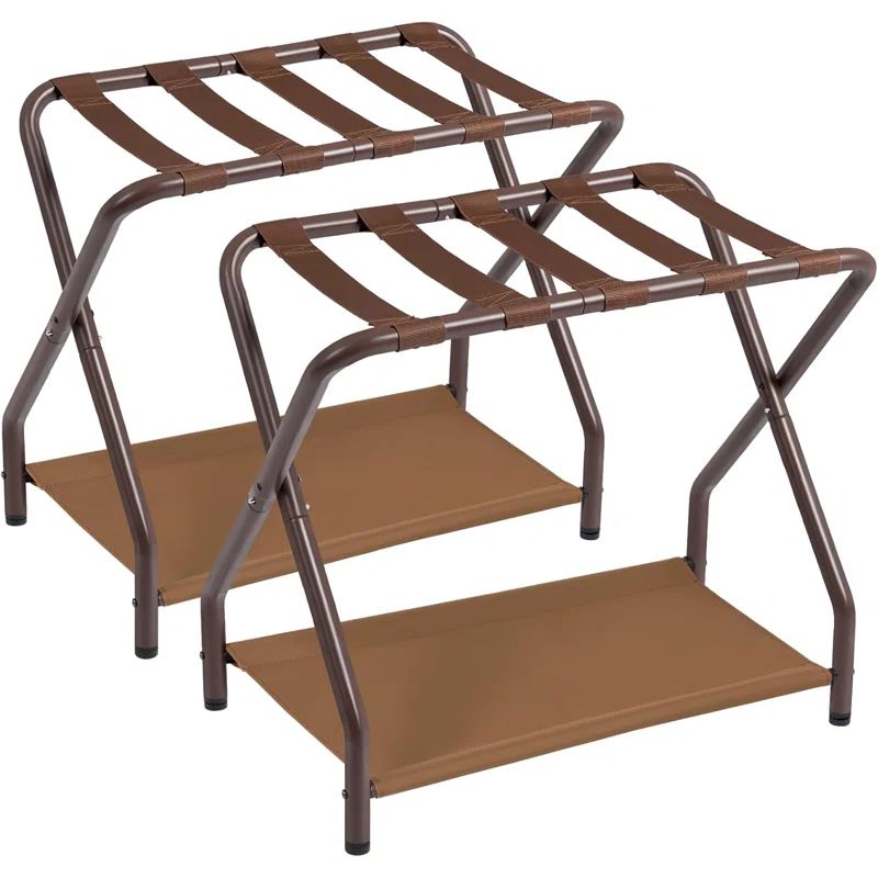 Bronze Foldable Luggage Rack with Storage Shelf, Set of 2