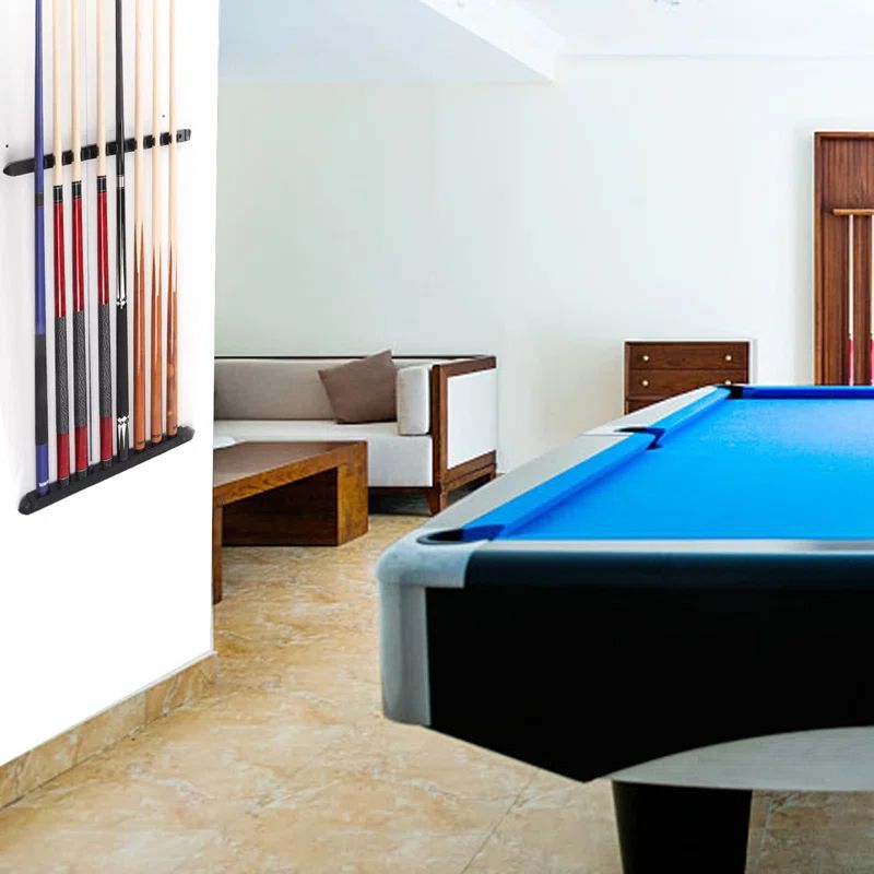 Black Solid Wood Wall Mounted 8 Cue Pool Stick Rack