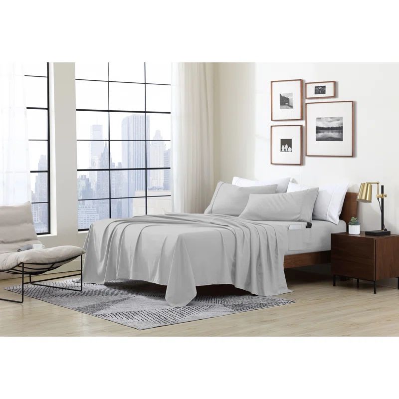 Queen Silver Microfiber Smart Sheet Set with Storage Pockets