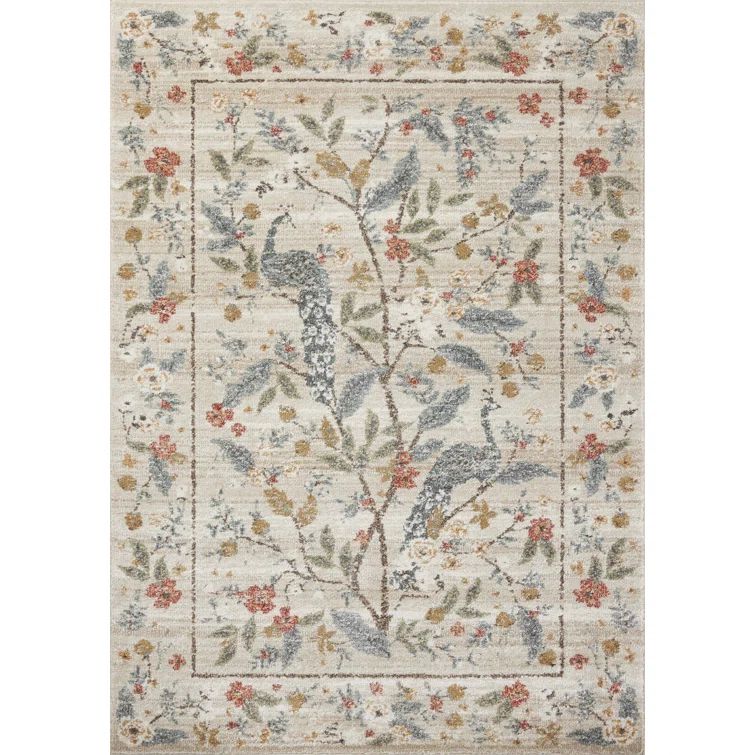 Cream Floral Wool and Synthetic 9'-2" x 12'-2" Area Rug