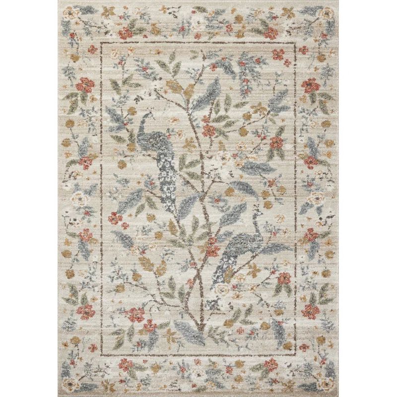 Cream Floral Wool and Synthetic 9'-2" x 12'-2" Area Rug