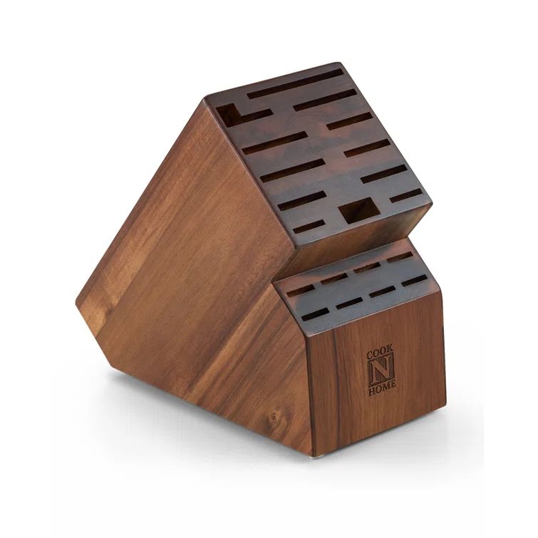 20-Slot Brown Acacia Wood Countertop Knife Storage Block