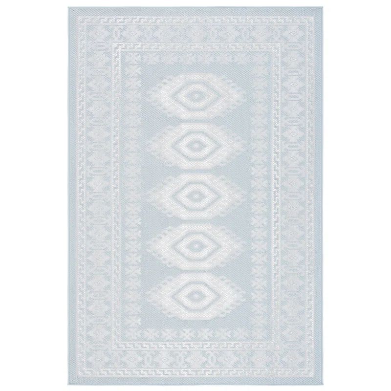 Aqua Blue Ivory Rectangular Synthetic Washable Rug