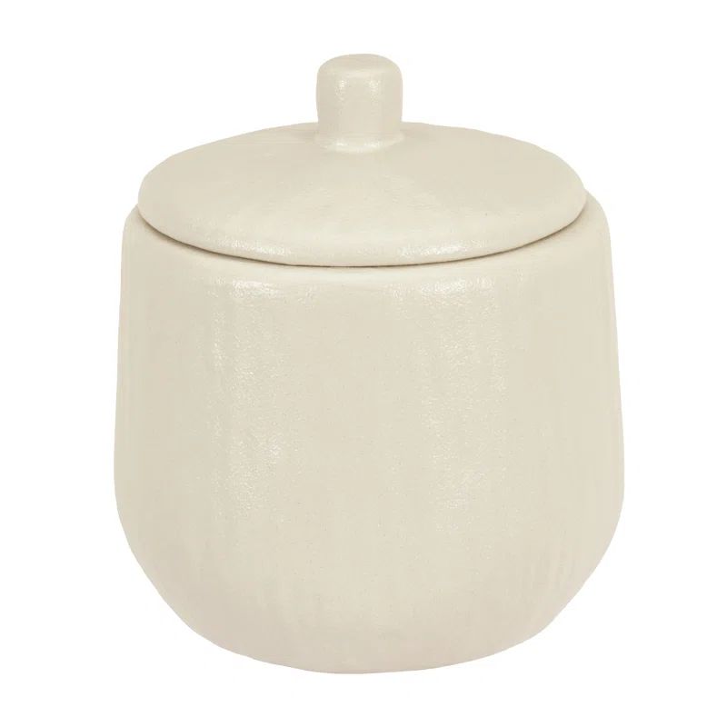 Cream Stoneware Bathroom Cotton Jar with Semi-Glaze Finish