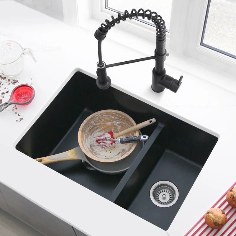 Black Composite Granite 27-Inch Double Bowl Kitchen Sink