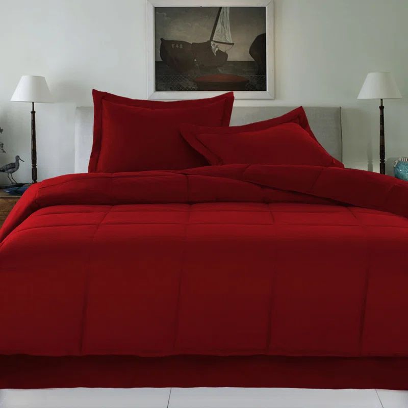Twin Red Cotton Down Alternative Comforter Set