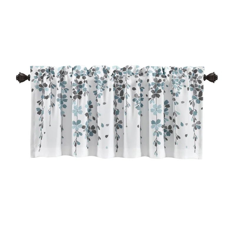 Blue and Gray Floral Light Filtering Window Valance