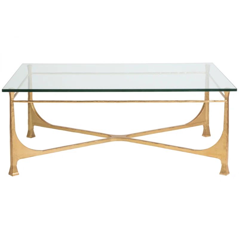 Elegant Gold Leaf 48" Rectangular Wood & Glass Coffee Table