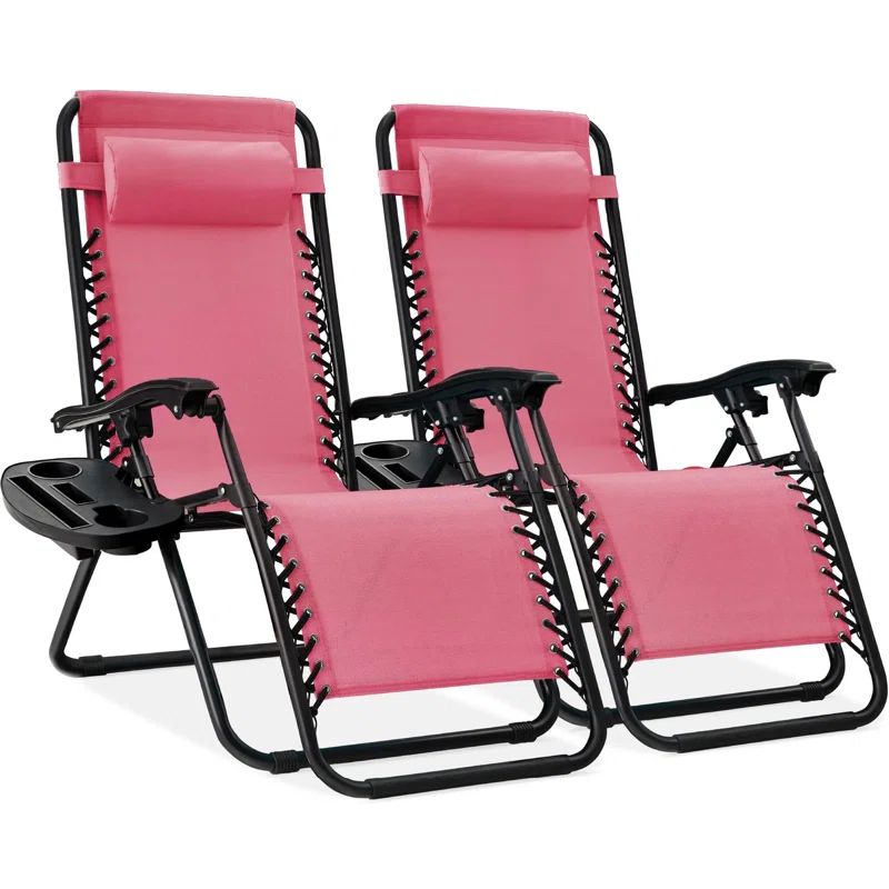 Set of 2 Pink Zero Gravity Reclining Beach Loungers with Cushions