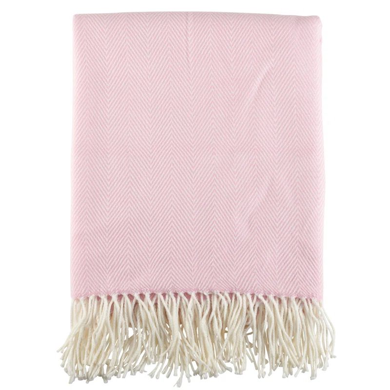 Pink Herringbone Tassel Fringe Full Throw Blanket