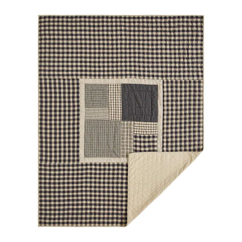 Navy and Khaki Cotton Twin Reversible Quilt