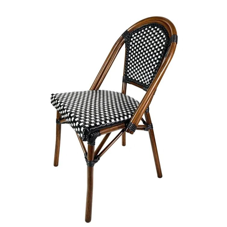 Black and White Hand Woven Wicker Armless Bistro Dining Chair Set