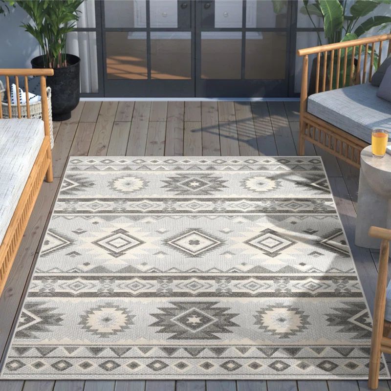 Modern Geometric Gray Flatweave Synthetic Area Rug, 7'10" x 9'10"