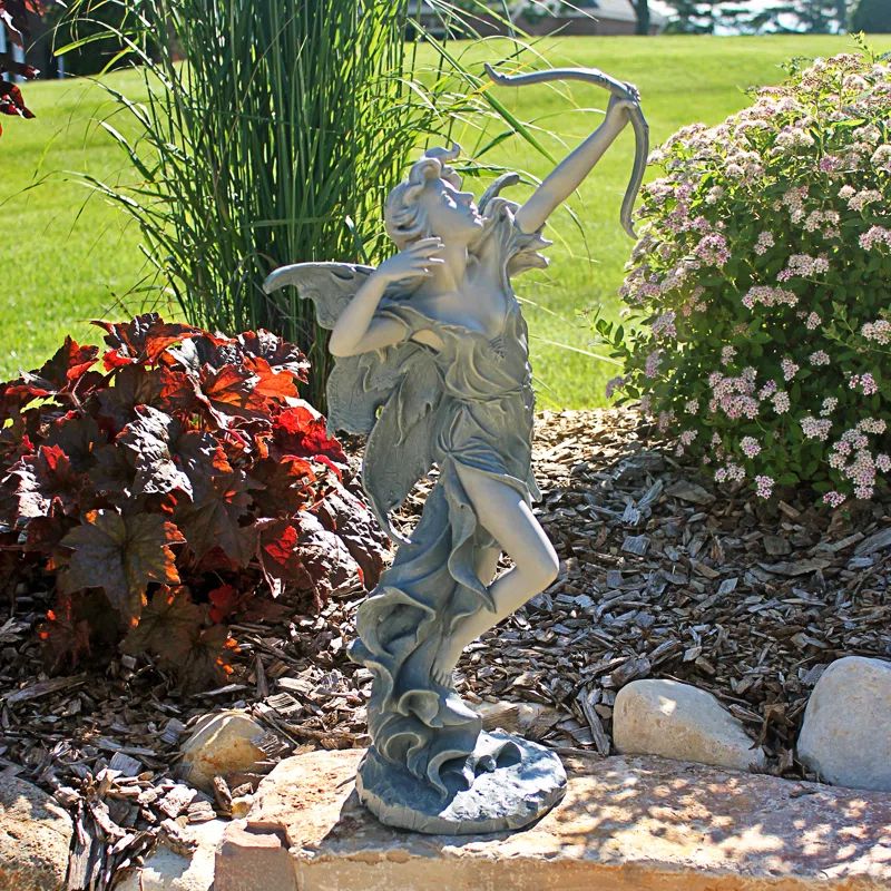 Medium Off White Resin Fairy Archer Garden Statue