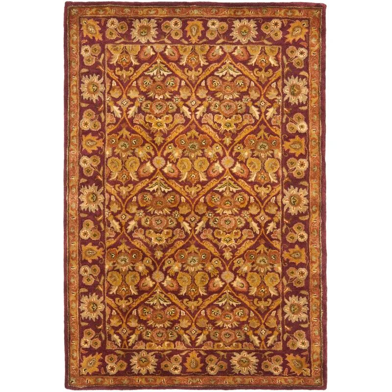 Handmade Wine and Gold Tufted Wool Area Rug