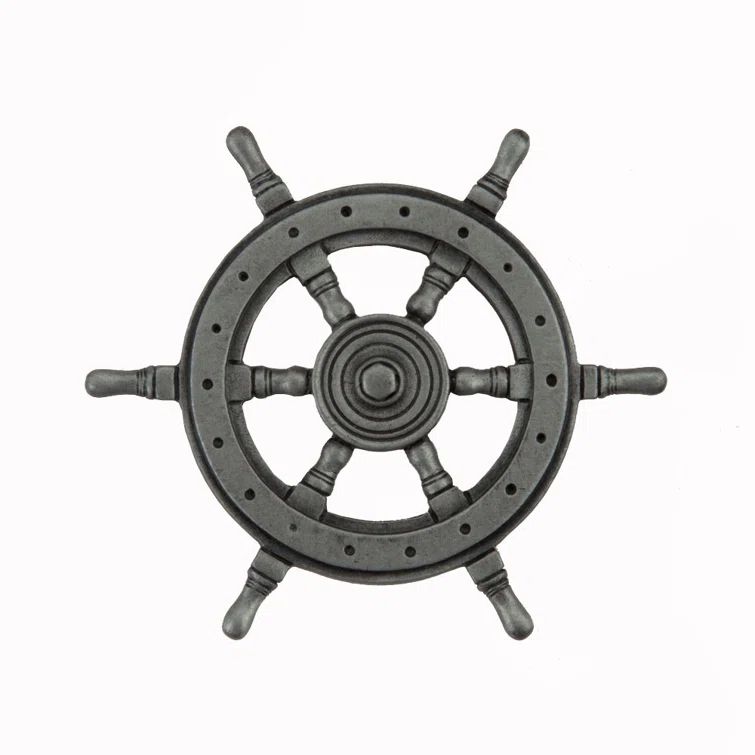 Antique Pewter Ship Wheel Cabinet Knob with Mounting Hardware