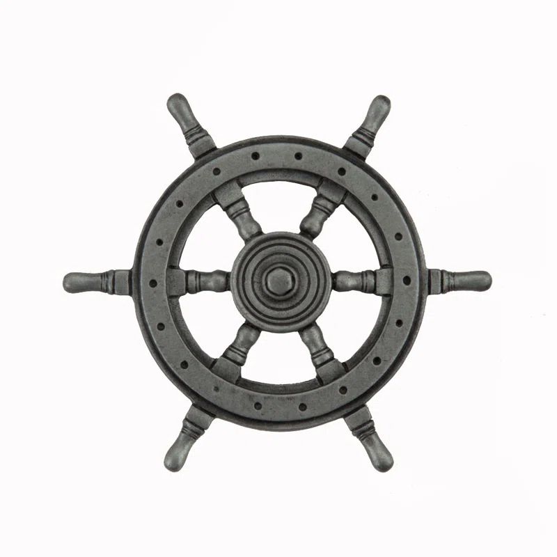 Antique Pewter Ship Wheel Cabinet Knob with Mounting Hardware