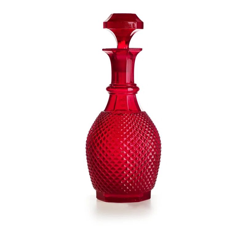 Red Crystal Diamond-Cut Glass Decanter