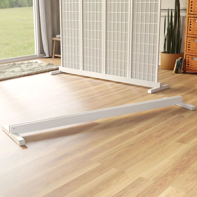 White Stained Wood 3-Panel Room Divider Stand