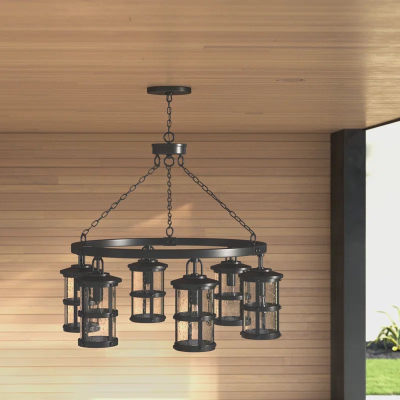 Black Cast Aluminum 6-Light Outdoor Hanging Lantern
