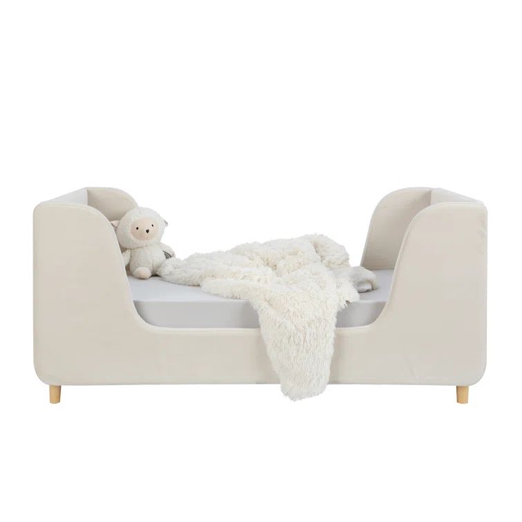 Almond Velvet Upholstered Toddler Daybed Frame