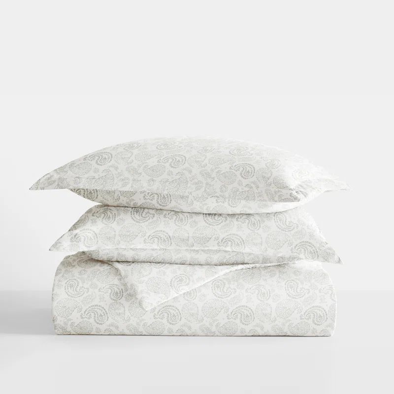 Light Gray Paisley King/Cal King Microfiber Duvet Cover Set