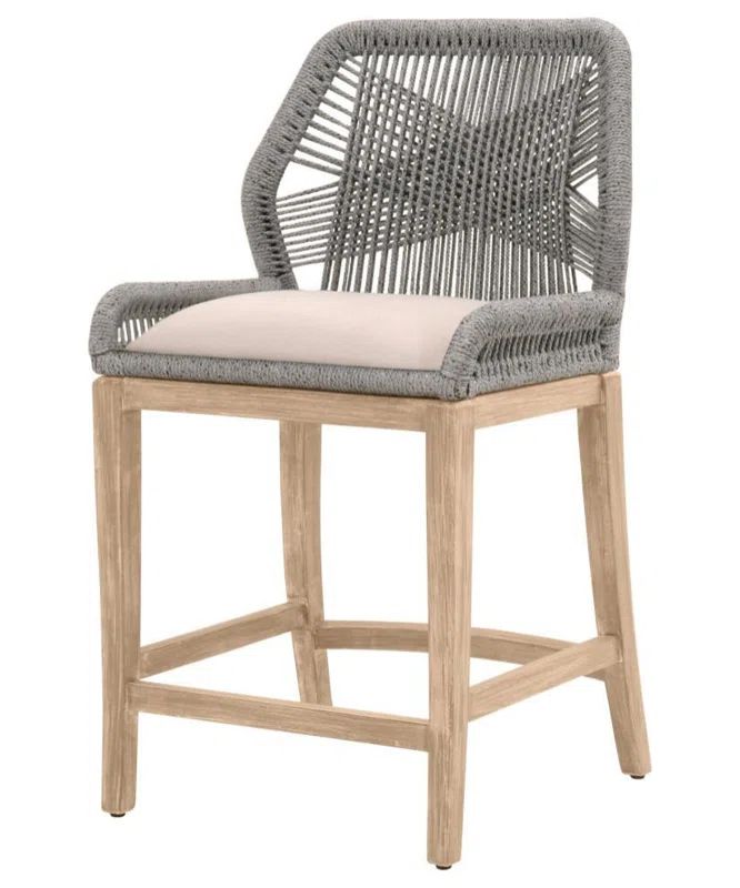 Transitional Gray Leather 26'' Counter Stool with Metal Accents