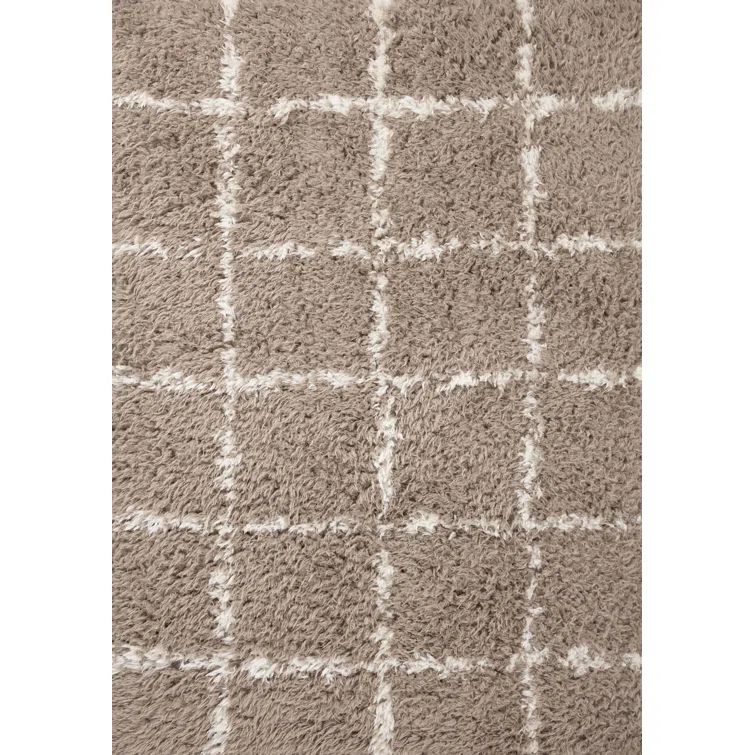 Ivory and Khaki Geometric Synthetic Area Rug, 2'-3" x 4'-0"