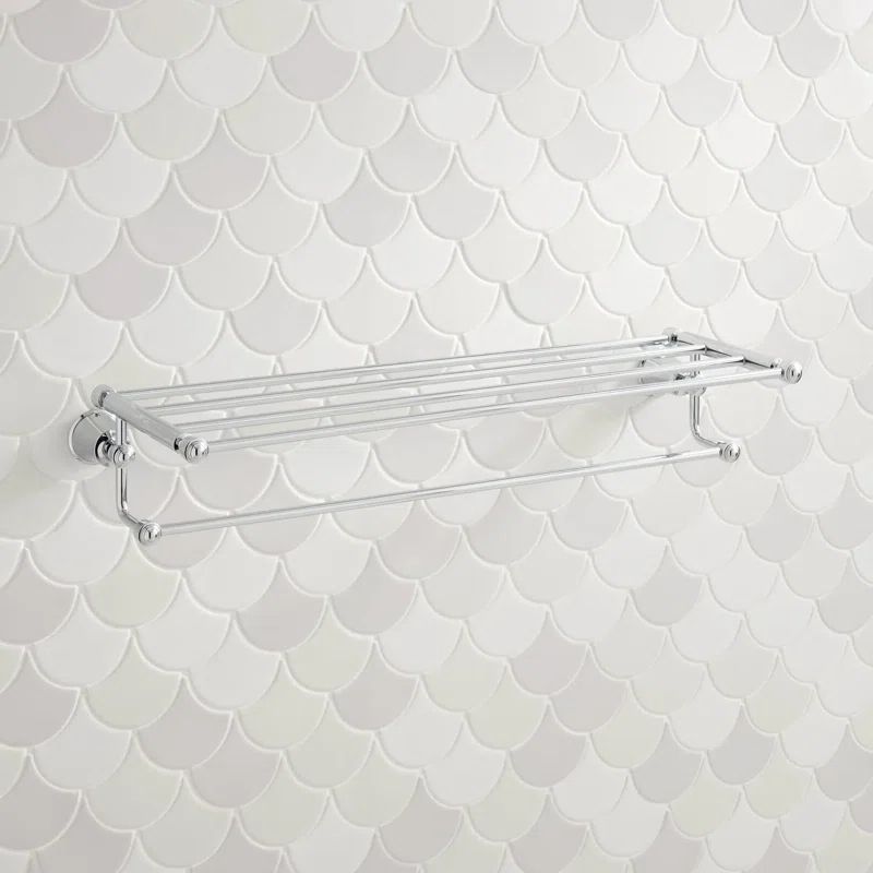 Chrome Wall-Mounted Towel Rack with Shelf