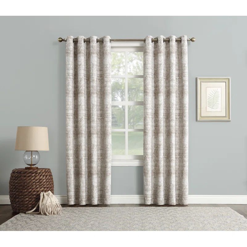 Gray Geometric Polyester Blackout Grommet Window Panel