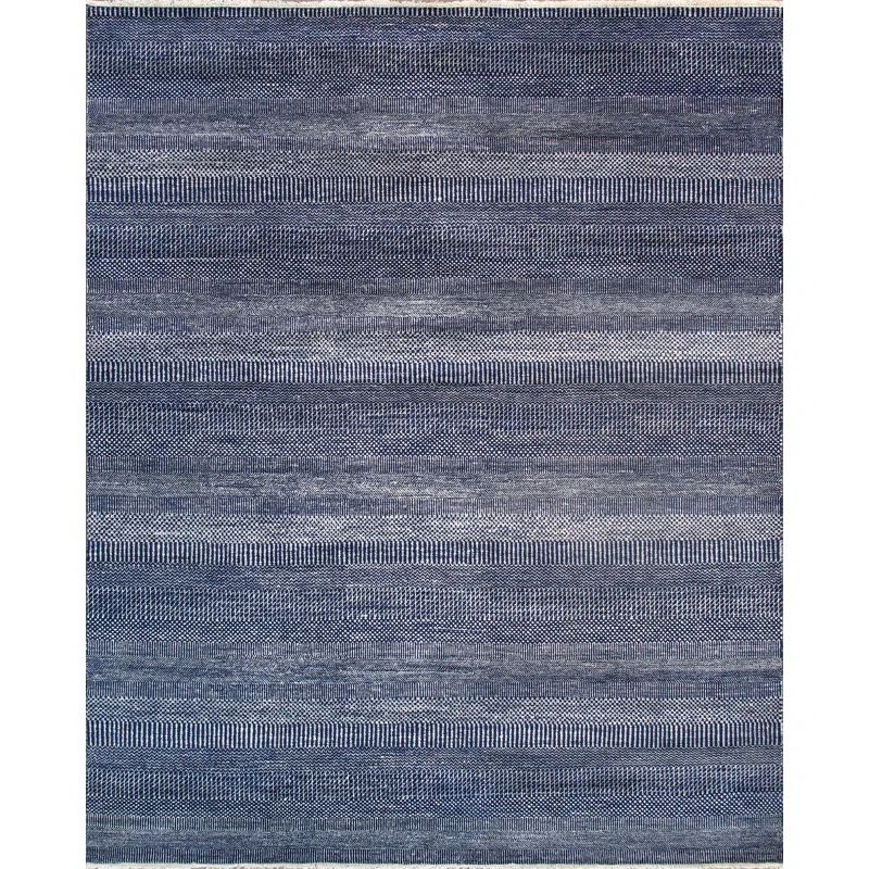 Elegant Blue Hand-Knotted Wool & Silk Blend Area Rug, 5'10" x 9'6"