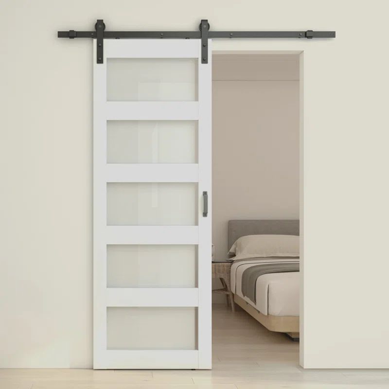 White Finished Composite Barn Door with Frosted Glass Panels