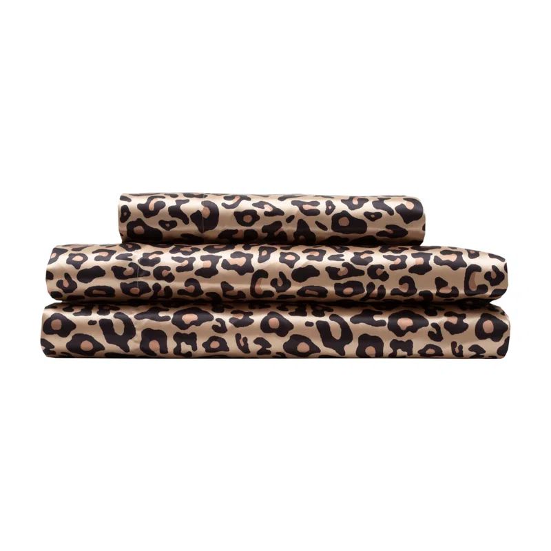 Twin Leopard Print Satin Polyester Sheet Set