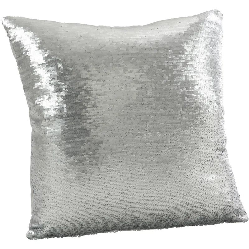 Silver Sequin Mermaid Design Square Throw Pillow