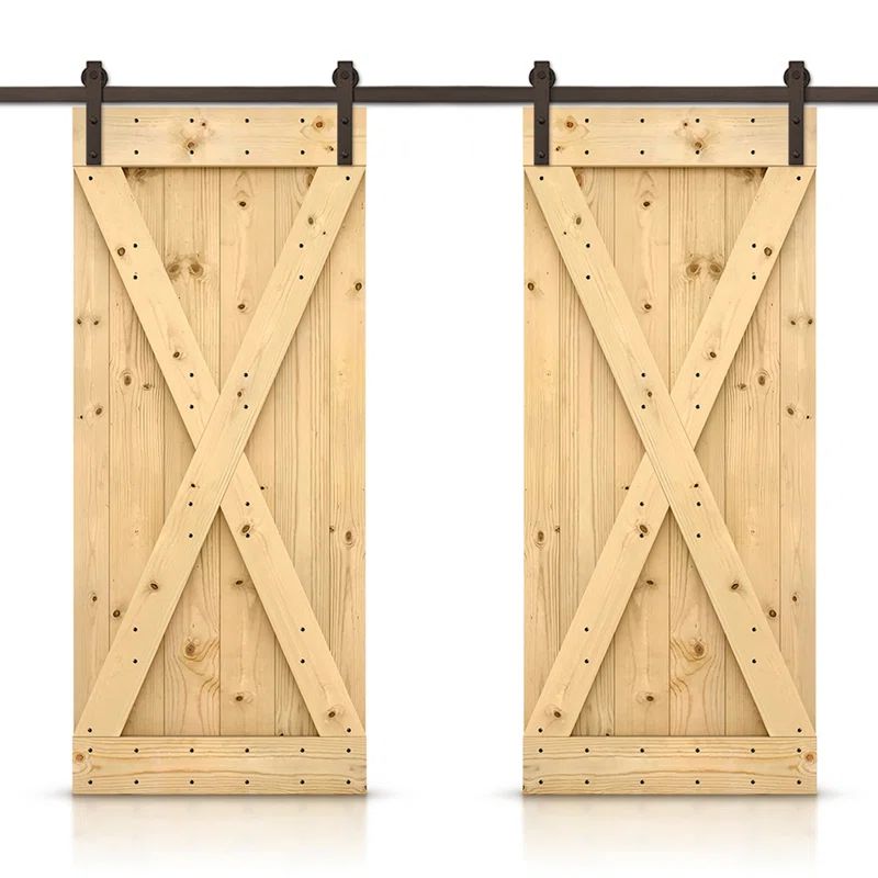 Classic Knotty Pine 60'' x 84'' Double Barn Door Kit with Oil Rubbed Bronze Hardware