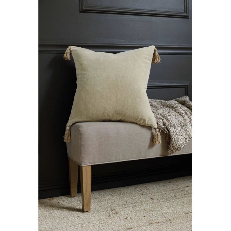 Natural Velvet Square Throw Pillow with Tassels