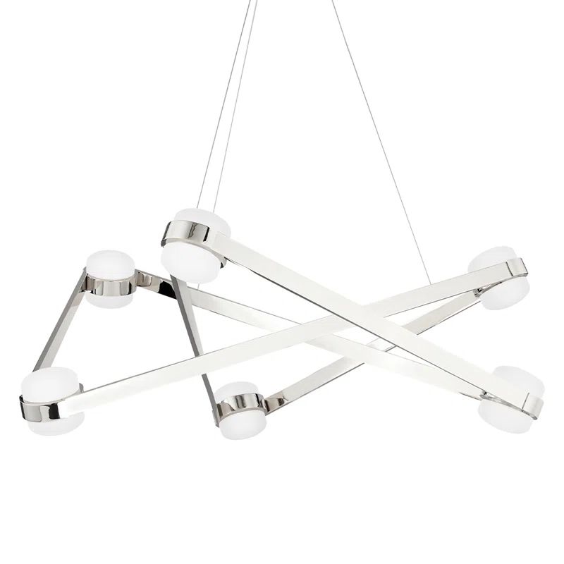 Orbit Polished Nickel 6-Light LED Chandelier with Opal Glass Diffusers