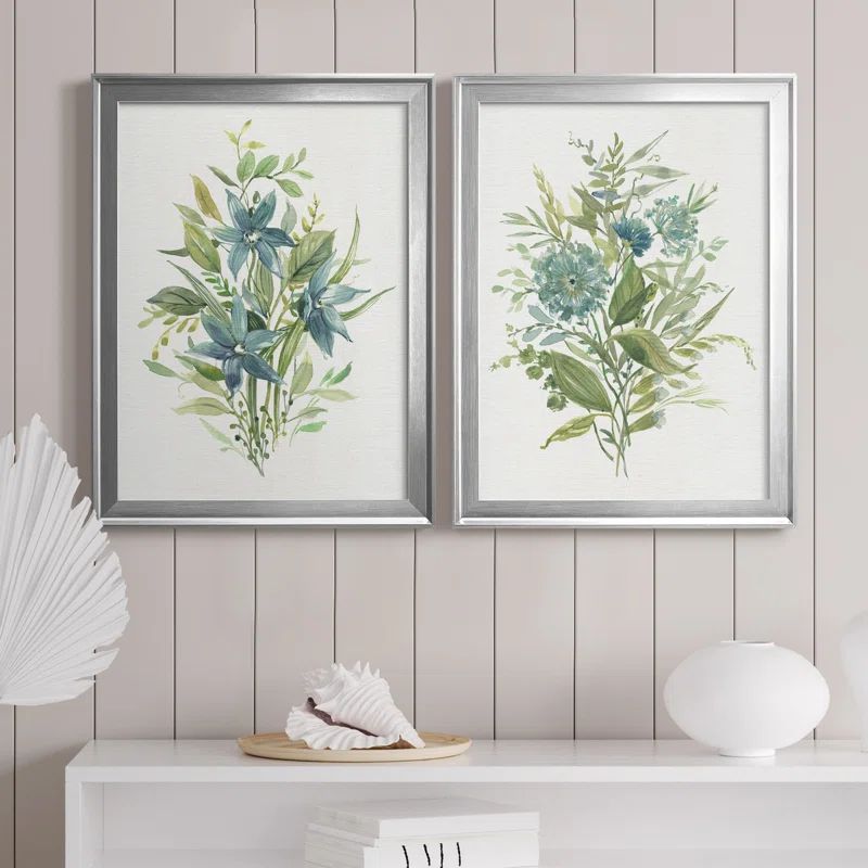 Silver Framed Greenery Print on Canvas Set