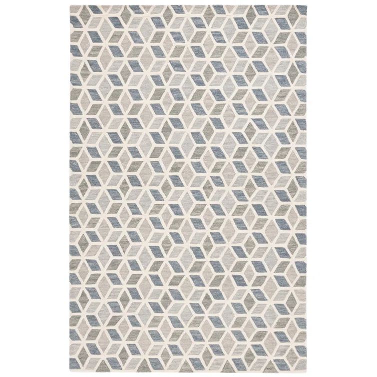 Ivory and Grey Geometric Wool Handmade Runner Rug