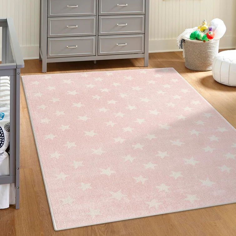 Whimsy Stars Pink and Ivory Rectangular Kids Rug