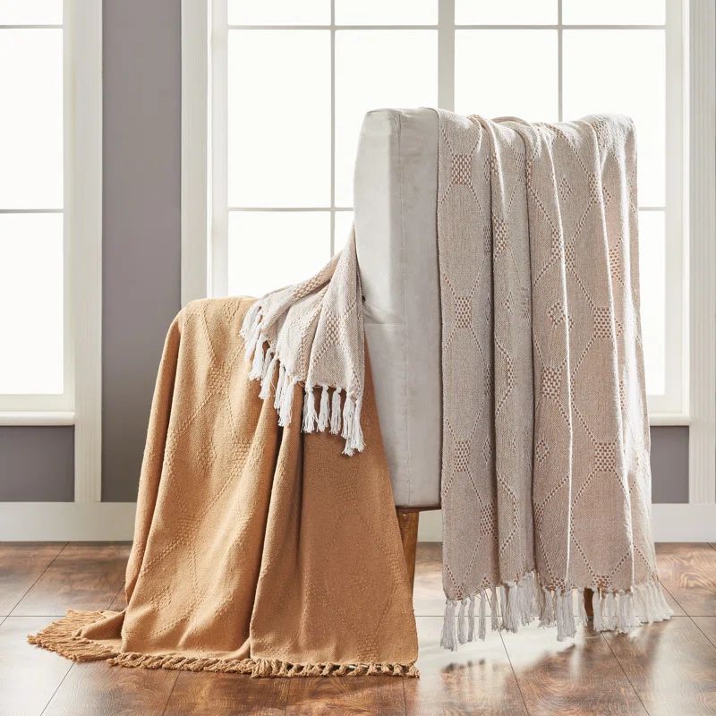Cinnamon Cotton Reversible Throw Blanket, 50" x 60", 2-Pack