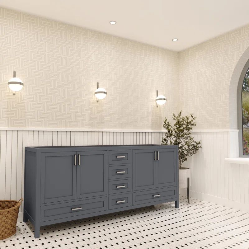 Rooh Charcoal Gray Solid Pine Double Bathroom Vanity Base