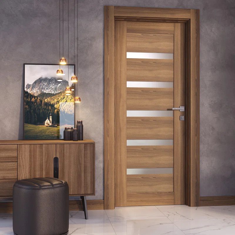 Avon Walnut and Frosted Glass Paneled Interior Door