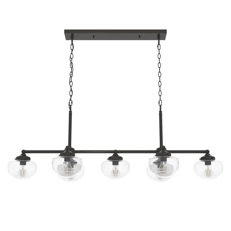 Noble Bronze 52" Linear Chandelier with Clear Seeded Glass Shades