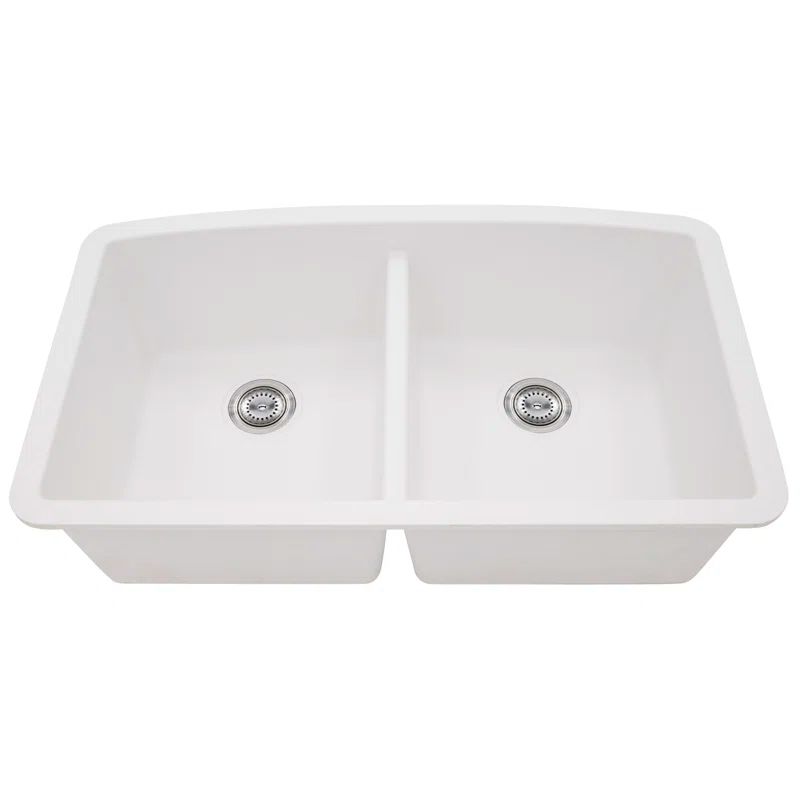 White Quartz 32" Undermount Double Bowl Kitchen Sink