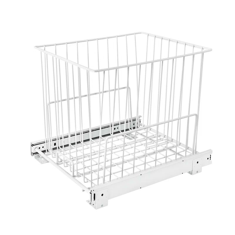 Medium White Steel Wire Pullout Hamper for Closet Applications