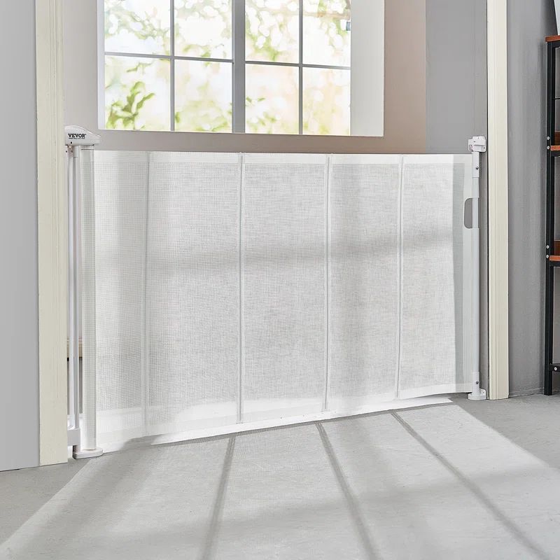 White Retractable Plastic Pet Gate for Stairways and Doorways