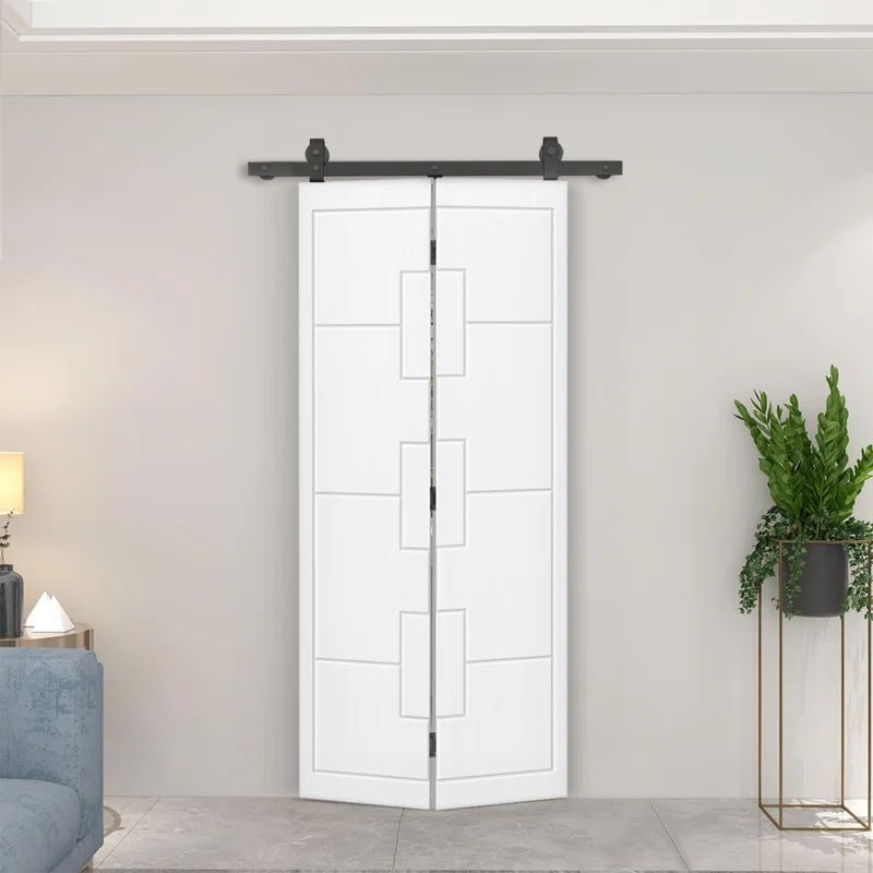 Modern White MDF Bi-Fold Barn Door with Black Hardware